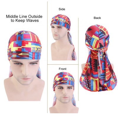 Amazon top durag Unisex Silky Durag Long Tail And Wide Waves For men Silk Wide Parent suit durag Hair Accessories