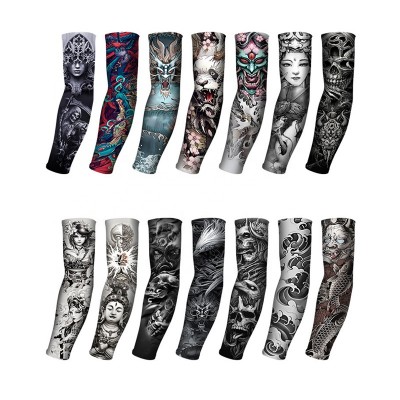 Summer ice silk sunscreen arm sleeves tattoo breathable quick-drying anti-ultraviolet ice silk men women fashion arm sleeves