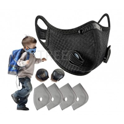 Reusable kids sport face dust maskes with valve activated carbon filter safety running cycling sport face maskes for kids